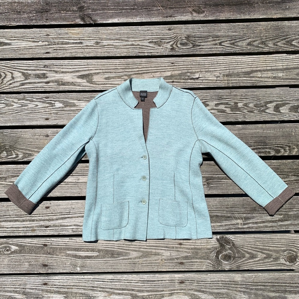 Eileen Fisher Light Blue + Gray Wool Blazer